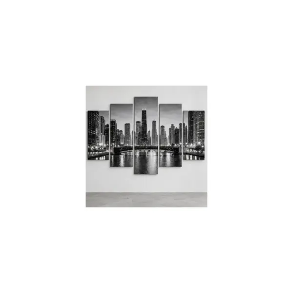 Monochrome City Five-Panel Canvas Set