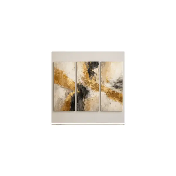 Golden Abstract Three-Panel Canvas Set