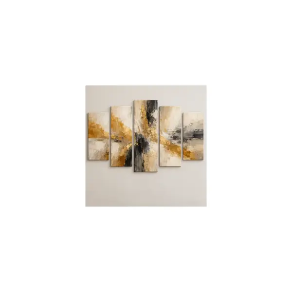 Golden Abstract Five-Panel Canvas Set